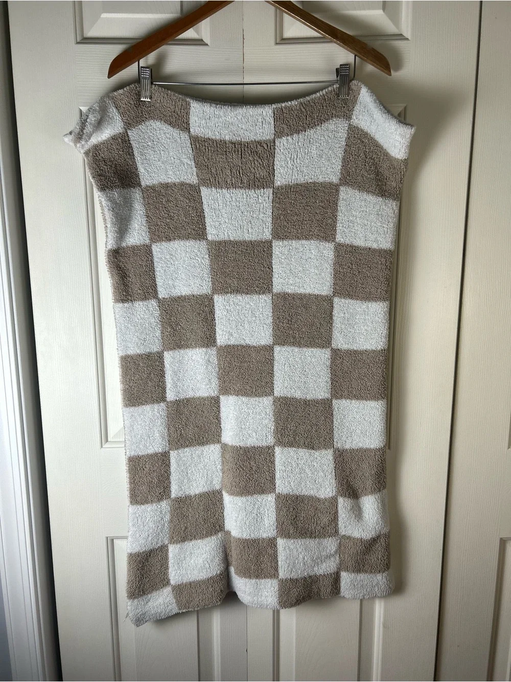 Chick Pea Chenille Baby Blanket Tan White Checkerboard Squares Soft Chickpea